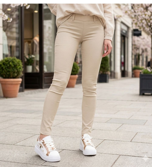 Wyszczuplające lśniące legginsy beżowe /H2 UB857 G8-6/