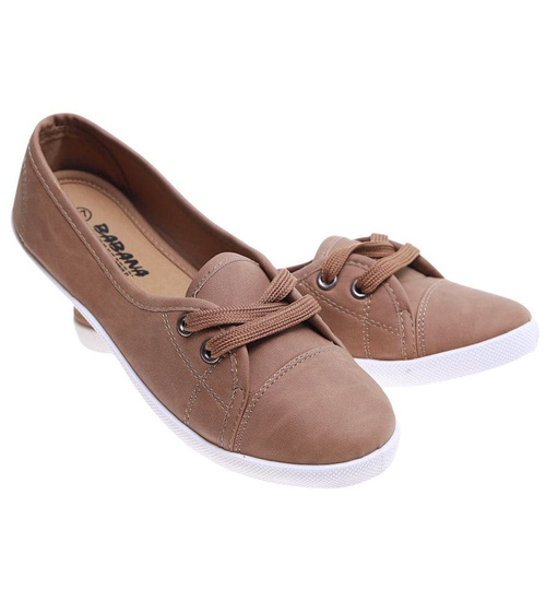 Sznurowane damskie trampki Taupe /E8-2 16286 T142/