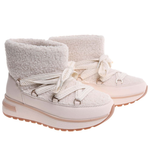 Zimowe botki śniegowce z futerkiem Beżowe /D5-2 18567 W341/