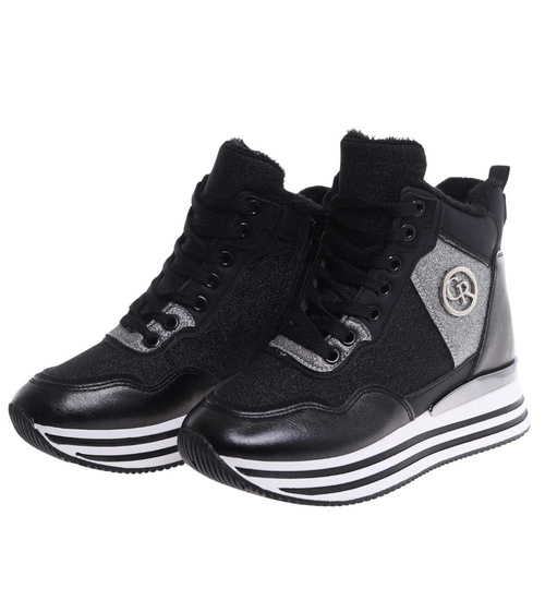 Zimowe botki sportowe damskie czarne /G5-1 18550 W18-47/