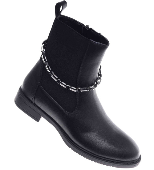 Kobiece czarne botki na niskim obcasie /A1-3 15248 T386/