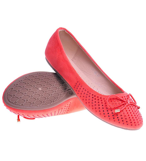 Pomarańczowe balerinki z kokardką i cekinami /E9-2 10600 W038/