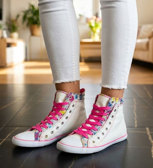 Trampki damskie wysokie Outlet Białe /F4-3 9958 S094/