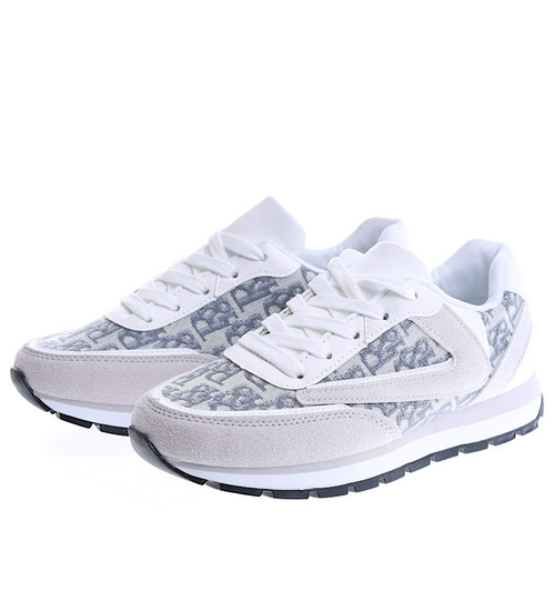 Sznurowane szare sportowe buty damskie /C2-2 15040 T288/