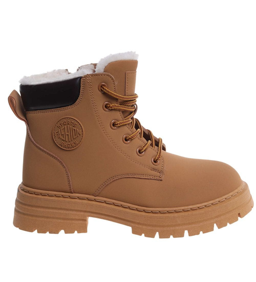 Karmelowe botki trapery z ociepleniem /G7-1 18452 T342/