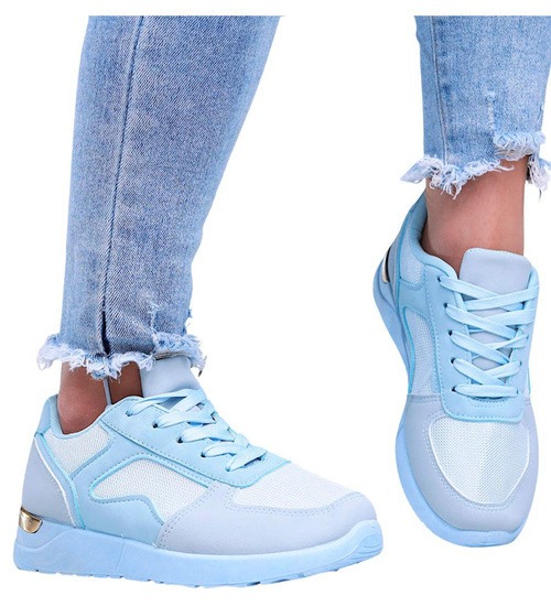 Sznurowane niebieskie buty sportowe damskie /D7-2 15698 T287/
