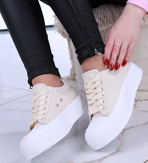 Beżowe damskie trampki sneakersy na platformie /D6-3 14725 T214/