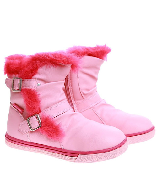 Botki ocieplane różowe dziewczęce kozaki /G8-2 17004 T145/