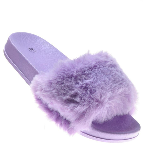 Wygodne damskie klapki z futerkiem Fioletowe /E2-2 7139 S193/