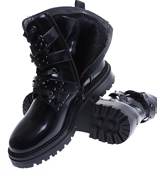 Ocieplane czarne trapery damskie z ćwiekami/A5-1 15442 S345/