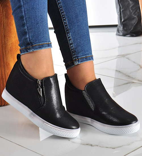 Damskie trampki na koturnie CZARNE /D8-2 7455 S194/