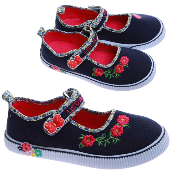 Granatowe dziewczęce baleriny na rzep /C2-2 17428 T284/