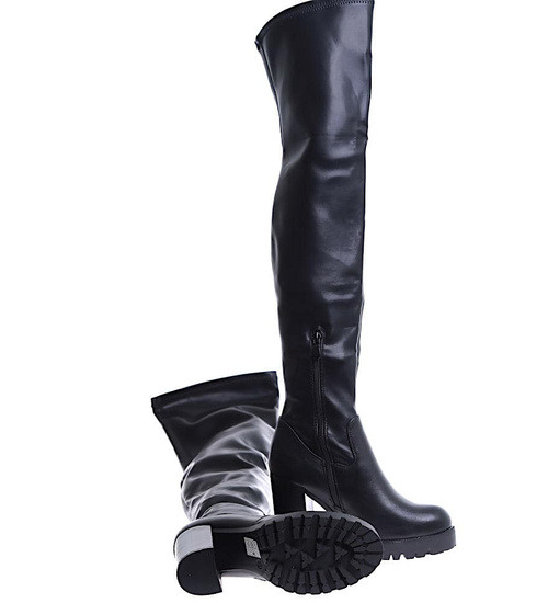 Wysokie czarne kozaki na obcasie i platformie /G4-3 15291 T739/