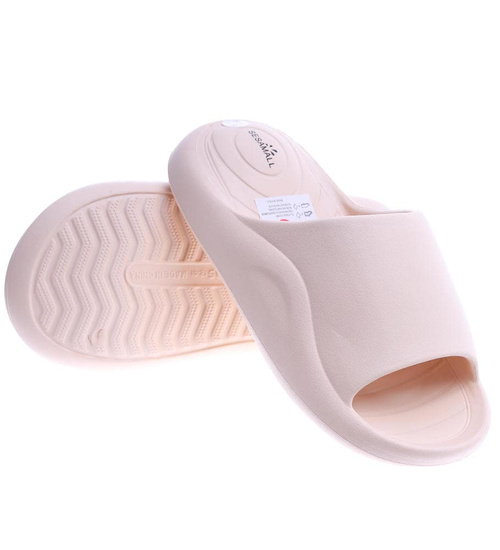 Designerskie beżowe klapki na basen /D5-1 13833 S2/