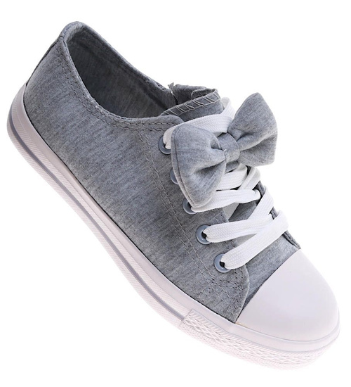Szare dziewczęce trampki z kokardą /B4-2 16783 T184/