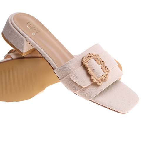 Klapki damskie na płaskim obcasie Jasny Beż /C3-2 17838 G285/