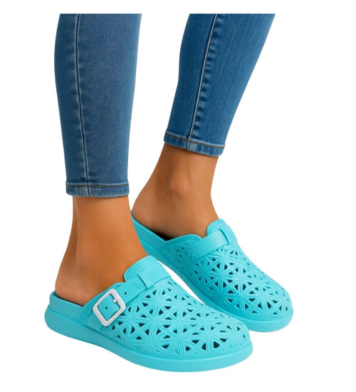 Klapki damskie Ażurowe buty na plażę Turkusowe /H2 17854 G008/
