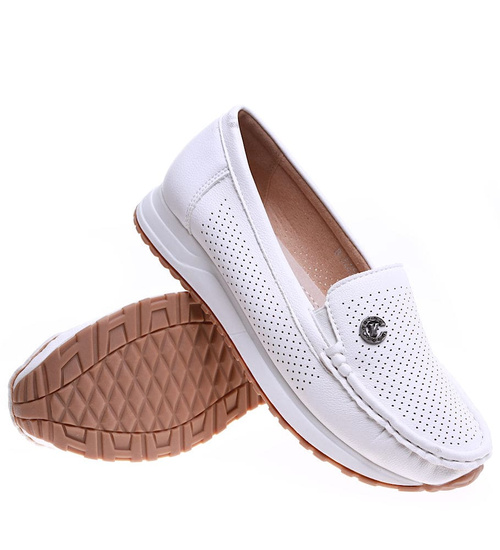 Wsuwane białe ażurowe wiosenne półbuty /B4-3 15869 T396/