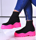 Damskie botki na grubej podeszwie Black/Fushia /D5-2 10757 T695/