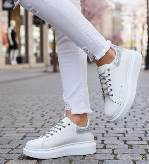 Białe wiosenne trampki damskie na platformie /A6-3 14622 T640/