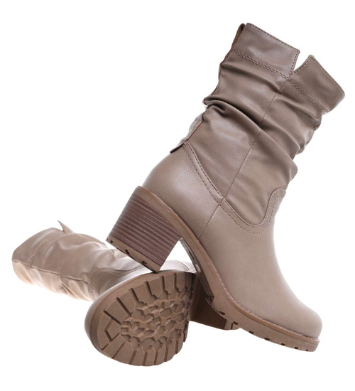 Damskie botki z wysoką cholewką Khaki /G4-2 18322 W341/