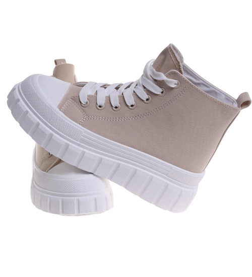 Beżowe trampki damskie na platformie /C7-2 9144 S495/