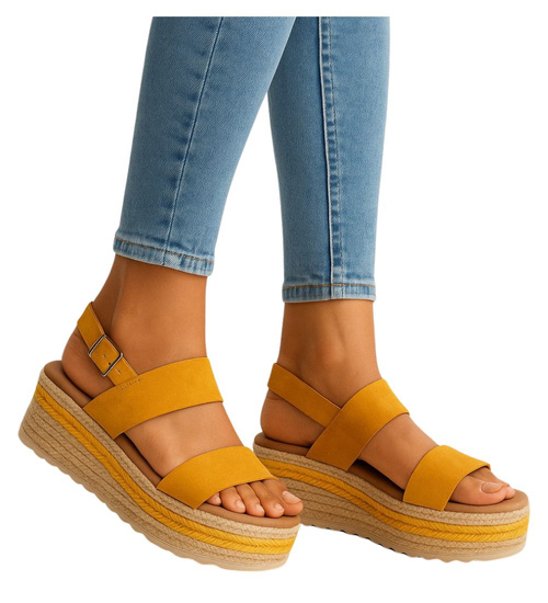 Sandały damskie na koturnie i platformie Żółte espadryle /D2-1 17864 G088/