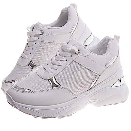 Wiązane białe sneakersy na koturnie /D5-3 11417 W498/ Wiązane białe sneakersy na koturnie /D5-3 11417 W498/