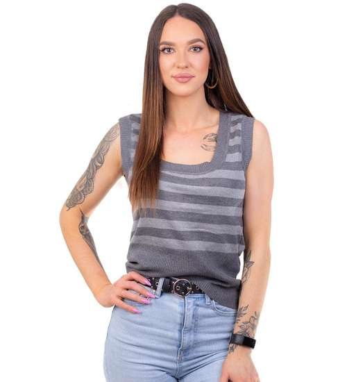 Szare pasy bluzka bezrękawnik H-2 UB11 K55 Szare pasy bluzka bezrękawnik H-2 UB11 K55