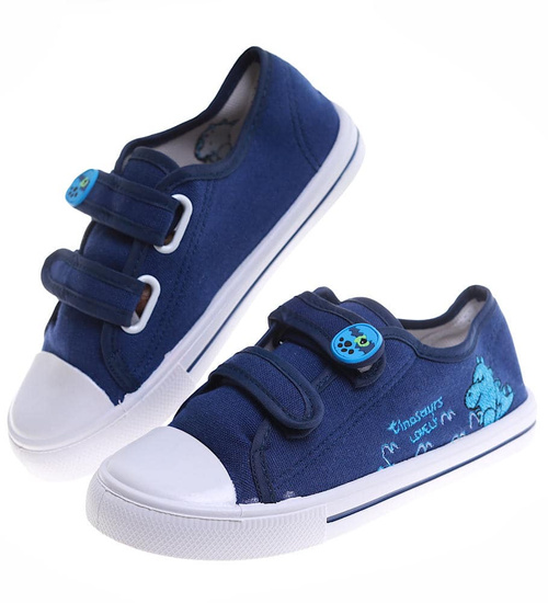 Granatowe tenisówki chłopięce na rzepy z dinozaurem /F8-1 16855 T187/