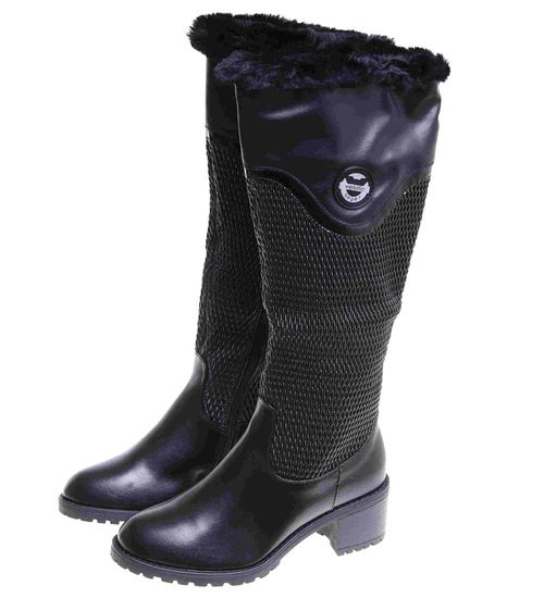 Ocieplane czarne kozaki na klocku /E2-1 +h2 12747 T126/