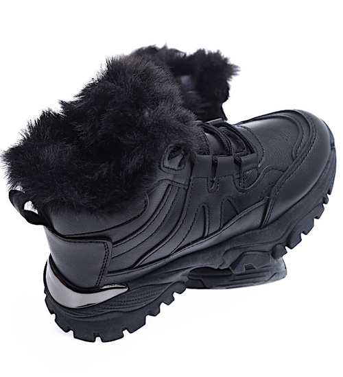 Zimowe ocieplane czarne sneakersy dziewczęce /G13-2 15469 T481/