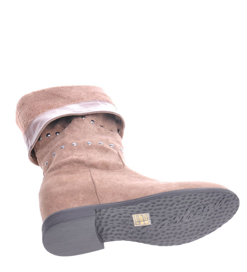 Zamszowe kozaki z ćwiekami Khaki /C1-2 12912 T423/