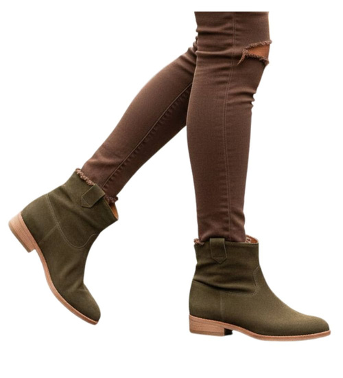 Botki damskie Lekko ocieplone Khaki /G6-2+H2 16899 T184/