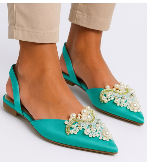 Zielone płaskie sandały z perełkami /C2-2 16363 G079/