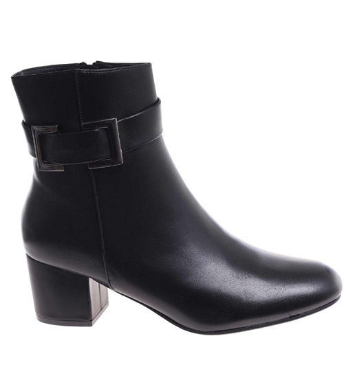 Czarne botki damskie na obcasie słupku /i5-4 H2 18443 W222/