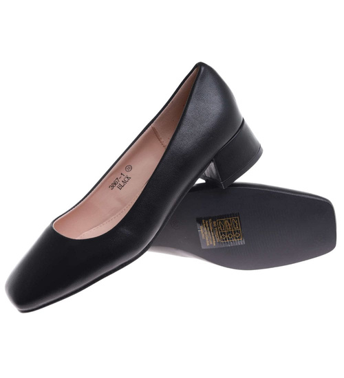 Czarne czółenka na niskim obcasie /E9-2 17736 W102/