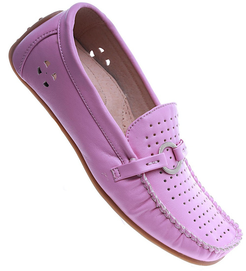 Różowe ażurowe półbuty mokasyny /F4-2 14038 T035/