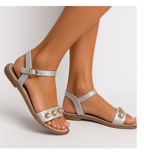 Sandały damskie na płaskim obcasie Srebrne /G6-2 17919 T132/