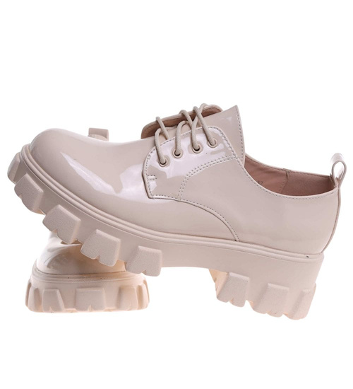 Beżowe półbuty loafersy na platformie /i6-2 18489 W12-3/
