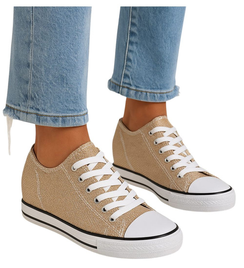 Złote trampki sneakersy na niskim koturnie /A6-3 13520 G099/