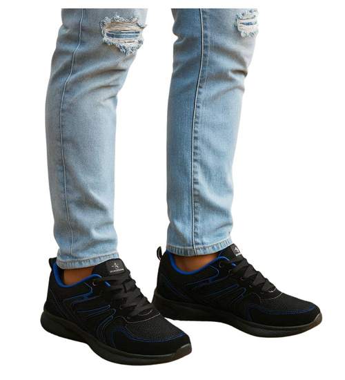 Sznurowane męskie buty sportowe Czarno granatowe /G13-3 18141 T370/