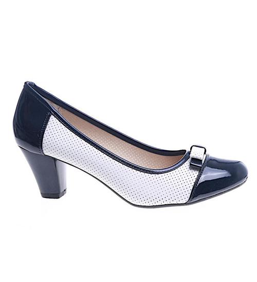 Ażurowe czółenka wiosenne Granatowo białe /B6-2 13647 T203/