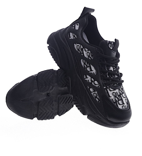 Wiązane sportowe buty damskie czarne /G3-2 13194 T298/