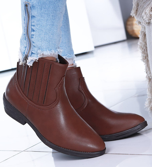 Brązowe botki damskie z suwakiem /C6-2? 14850 S296/