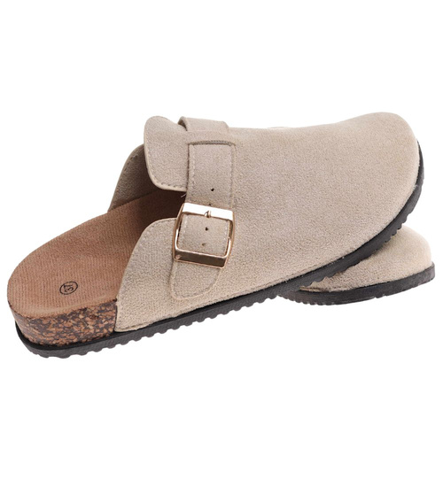 Beżowe kryte klapki damskie profilowane /F4-3 17936 W112/