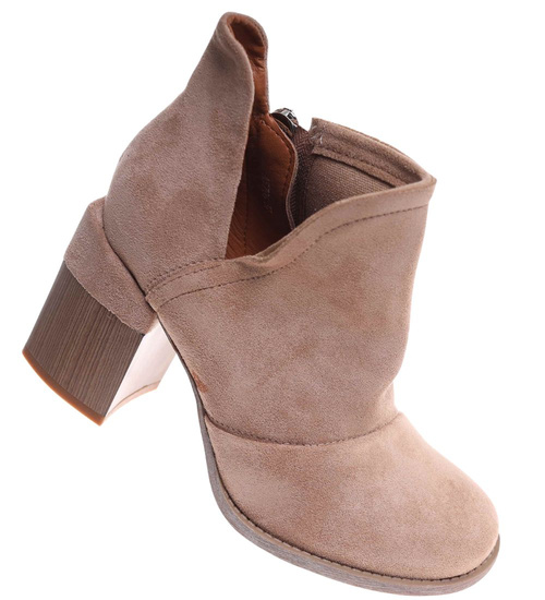Botki damskie na szerokim słupku Khaki /D1-2 +H2 7050 T198/
