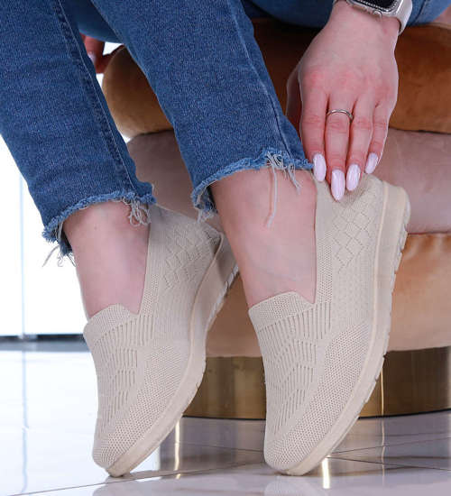 Wkładane beżowe damskie buty sportowe /C3-2 14148 T234/ Wkładane beżowe damskie buty sportowe /C3-2 14148 T234/