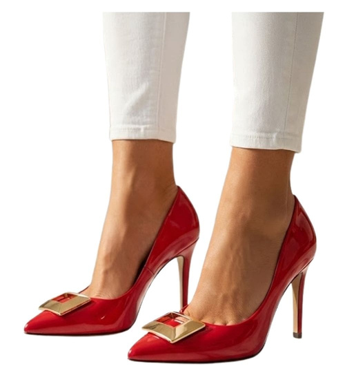 Czerwone szpilki na czółenka obcasie /C6 -2 12074 T390/