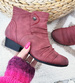 Damskie bordowe botki na niskim obcasie / G13-2 12778 T240/